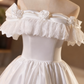 Vintage Wedding Dress Off Shoulder Pleated Lace Wedding Dress  D3691