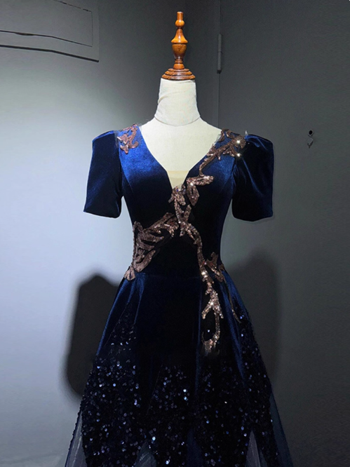 New Arrival Prom Dress A Line V-neck Pleated Evening Dress Gala Dress    D3694