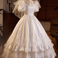 Vintage Wedding Dress Square Neck Pleated Lace Wedding Dress  D3703