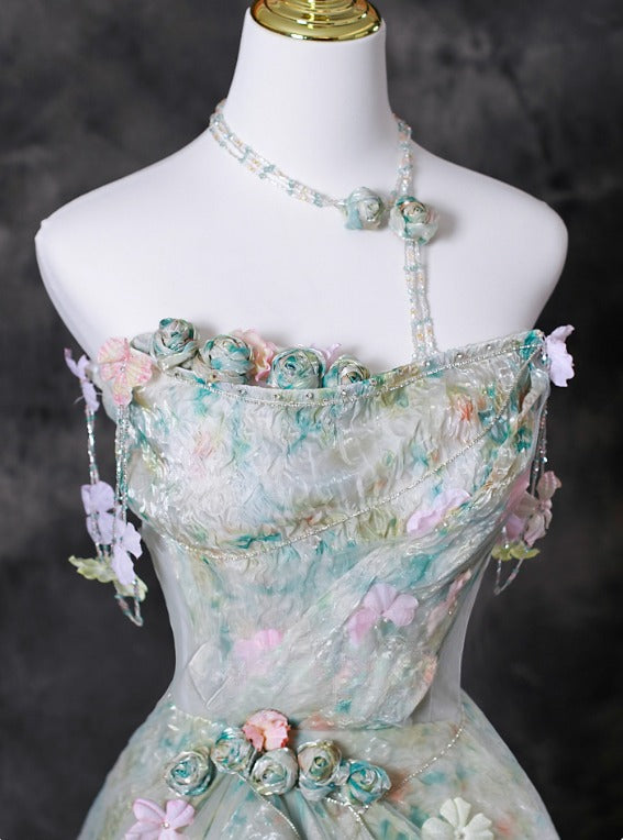 Charming Prom Dress Strapless Pleated Print Evening Dress Gala Dress    D3707