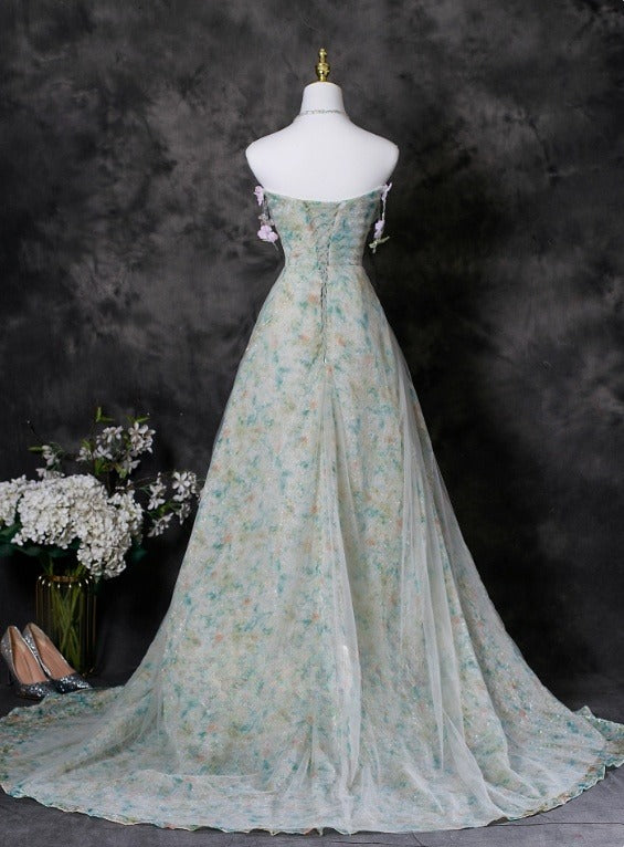 Charming Prom Dress Strapless Pleated Print Evening Dress Gala Dress    D3707