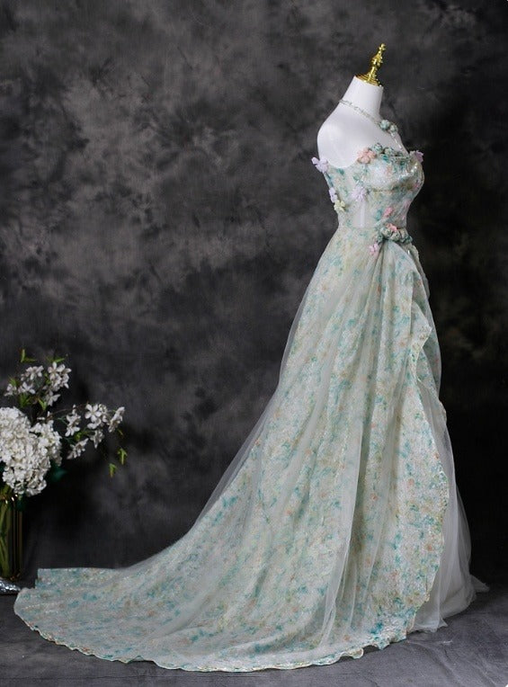 Charming Prom Dress Strapless Pleated Print Evening Dress Gala Dress    D3707