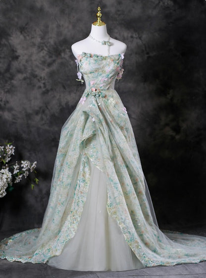 Charming Prom Dress Strapless Pleated Print Evening Dress Gala Dress    D3707