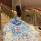 Stunning Prom Dress Strapless Tiered Flower Ball Gown Quinceanera Dress    D3709