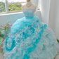 Popular Prom Dress Strapless Tiered Ruffle Ball Gown Quinceanera Dress    D3710