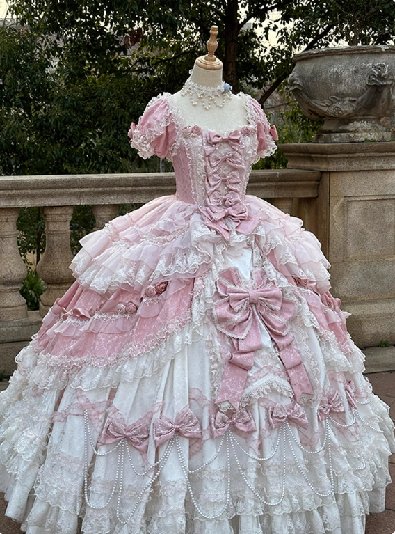 Newest Prom Dress Square Neck Lace Tiered Ball Gown Quinceanera Dress Evening Dress   D3714