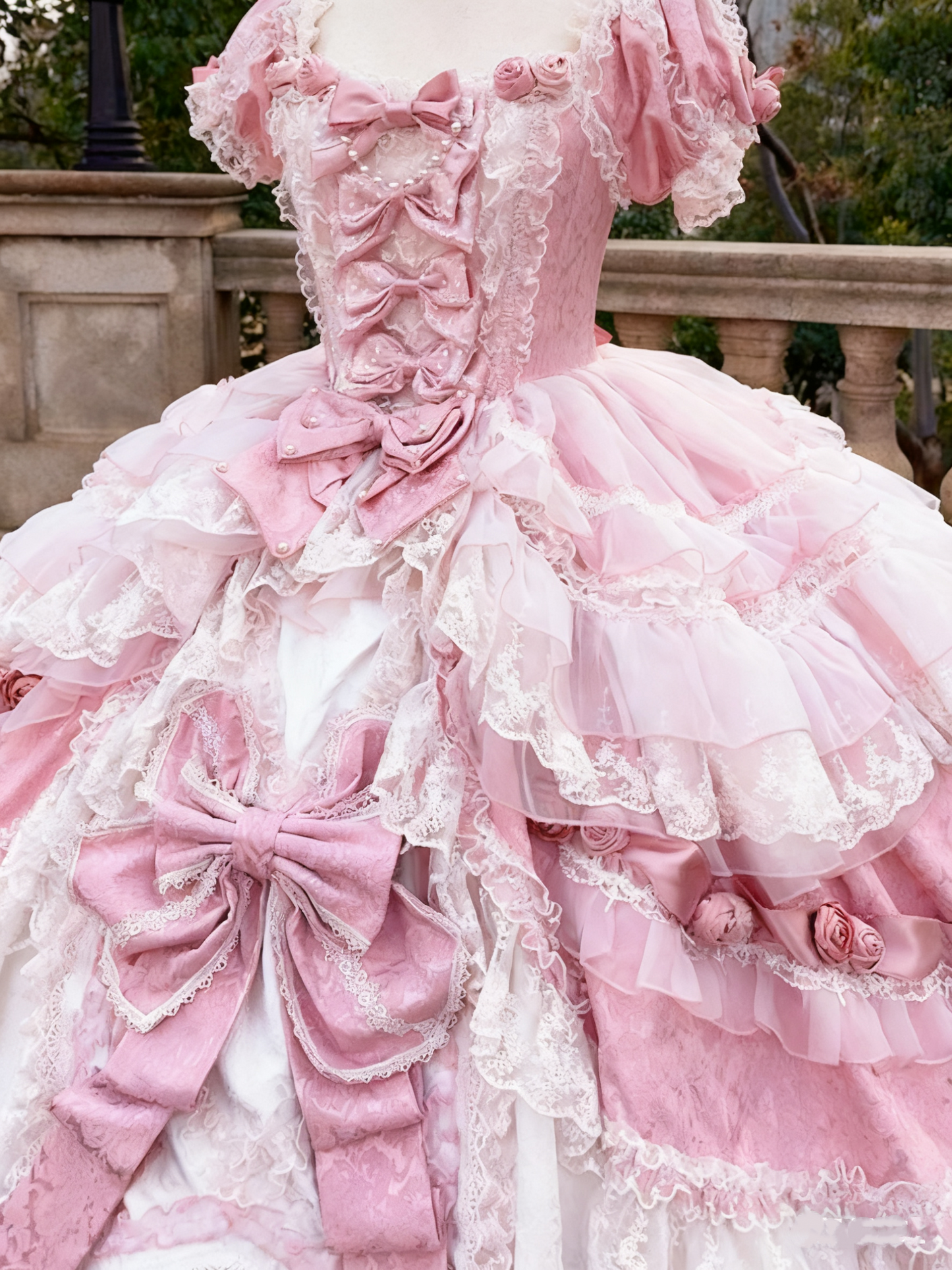 Newest Prom Dress Square Neck Lace Tiered Ball Gown Quinceanera Dress Evening Dress   D3714