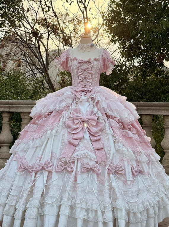 Newest Prom Dress Square Neck Lace Tiered Ball Gown Quinceanera Dress Evening Dress   D3714