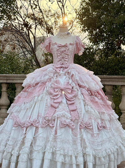 Newest Prom Dress Square Neck Lace Tiered Ball Gown Quinceanera Dress Evening Dress   D3714