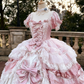 Newest Prom Dress Square Neck Lace Tiered Ball Gown Quinceanera Dress Evening Dress   D3714