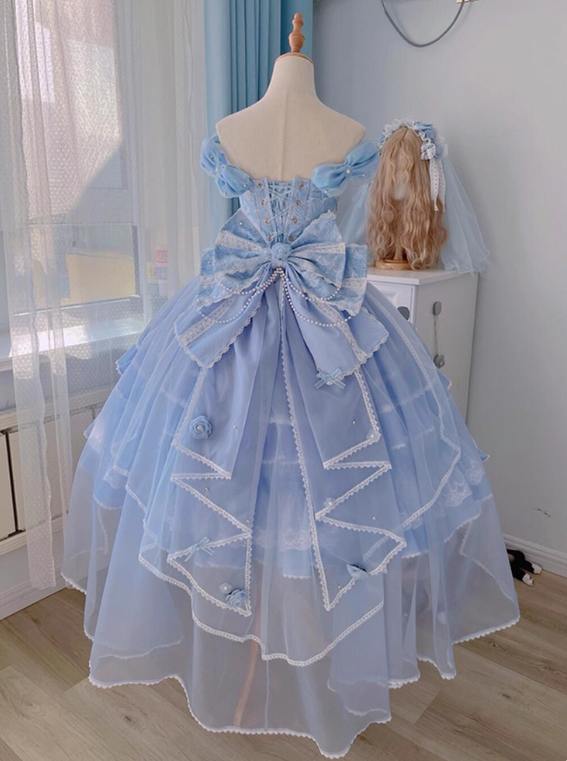 Luxury Prom Dress V-neck Pleated Tiered Ball Gown Quinceanera Outfits Evening Dress   D3722