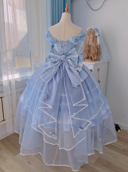 Luxury Prom Dress V-neck Pleated Tiered Ball Gown Quinceanera Outfits Evening Dress   D3722