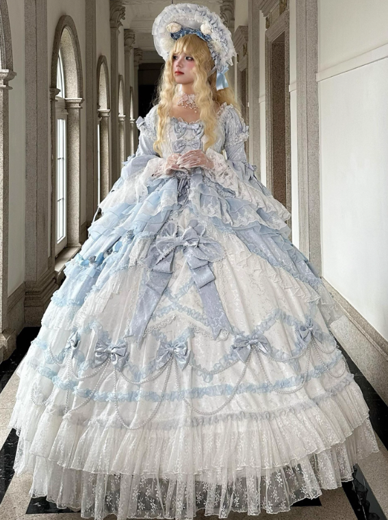 New Arrival Prom Dress Square Neck Lace Tiered Ball Gown Quinceanera Outfits Evening Dress   D3723