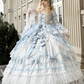New Arrival Prom Dress Square Neck Lace Tiered Ball Gown Quinceanera Outfits Evening Dress   D3723