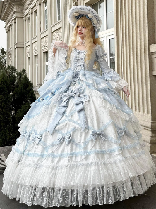 New Arrival Prom Dress Square Neck Lace Tiered Ball Gown Quinceanera Outfits Evening Dress   D3723