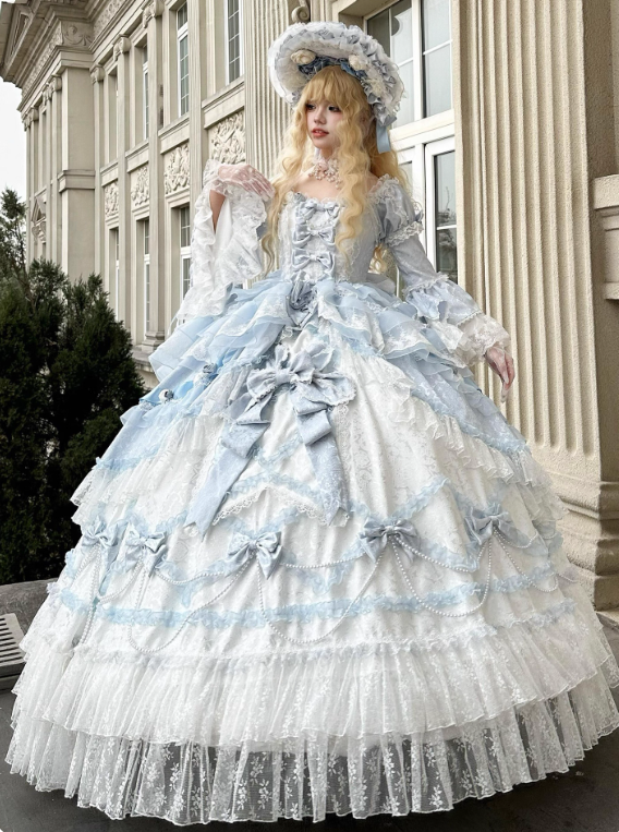 New Arrival Prom Dress Square Neck Lace Tiered Ball Gown Quinceanera Outfits Evening Dress   D3723