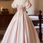Sweet Prom Dress Pink Crew Neck Pleated Ball Gown Evening Dress Birthday Party Outfits   D3731