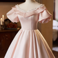 Sweet Prom Dress Pink Crew Neck Pleated Ball Gown Evening Dress Birthday Party Outfits   D3731