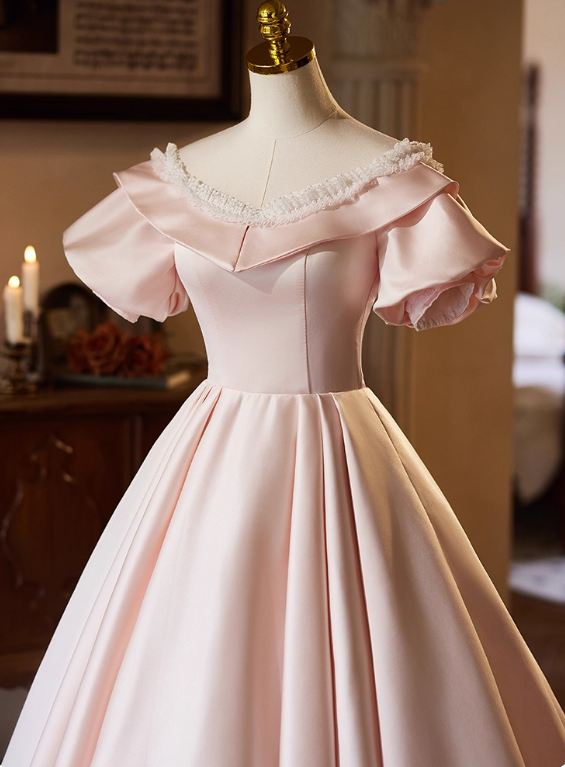 Sweet Prom Dress Pink Crew Neck Pleated Ball Gown Evening Dress Birthday Party Outfits   D3731