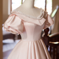Sweet Prom Dress Pink Crew Neck Pleated Ball Gown Evening Dress Birthday Party Outfits   D3731