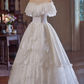 Vintage Wedding Dress Off Shoulder Lace Pleated Wedding Dress  D3733