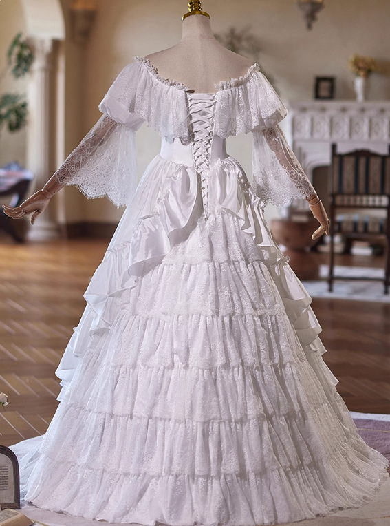 Vintage Wedding Dress V-neck Lace Pleated Wedding Dress  D3734