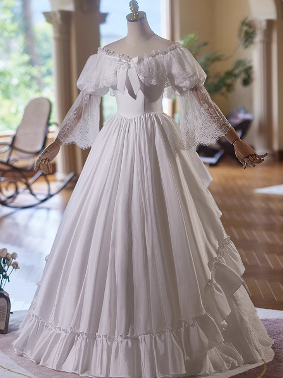 Vintage Wedding Dress V-neck Lace Pleated Wedding Dress  D3734