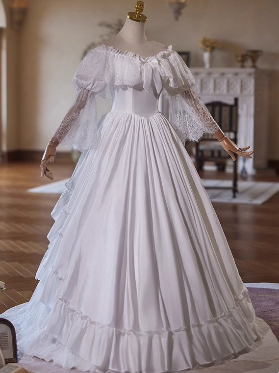 Vintage Wedding Dress V-neck Lace Pleated Wedding Dress  D3734