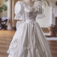 Retro Wedding Dress V-neck Pleated Lace Bowknot Wedding Dress  D3738
