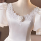 Minimalist Wedding Dress Crew Neck Pleated Wedding Dress  D3740
