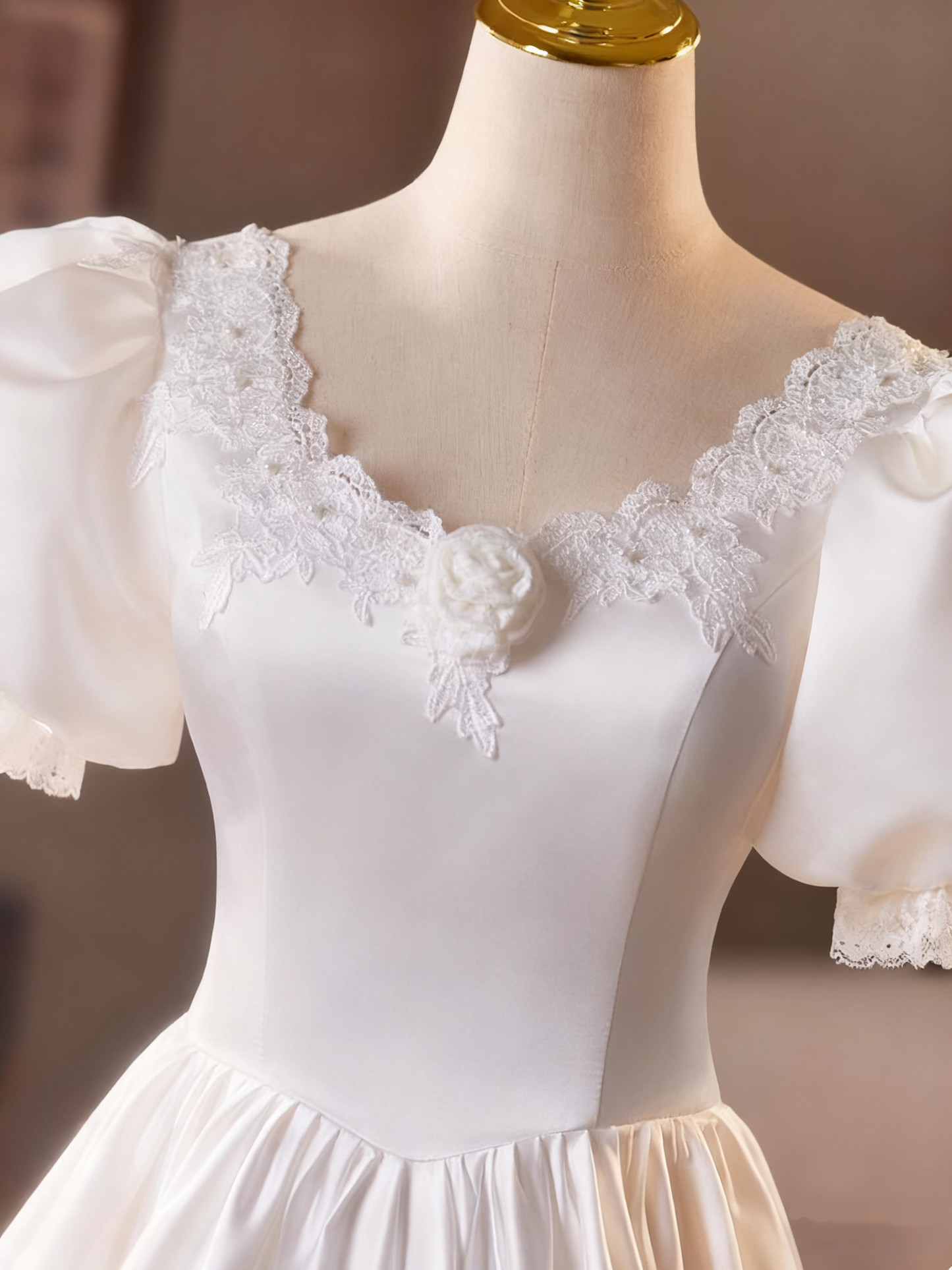 Minimalist Wedding Dress Crew Neck Pleated Wedding Dress  D3740