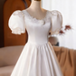 Minimalist Wedding Dress Crew Neck Pleated Wedding Dress  D3740