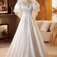 Minimalist Wedding Dress Crew Neck Pleated Wedding Dress  D3740