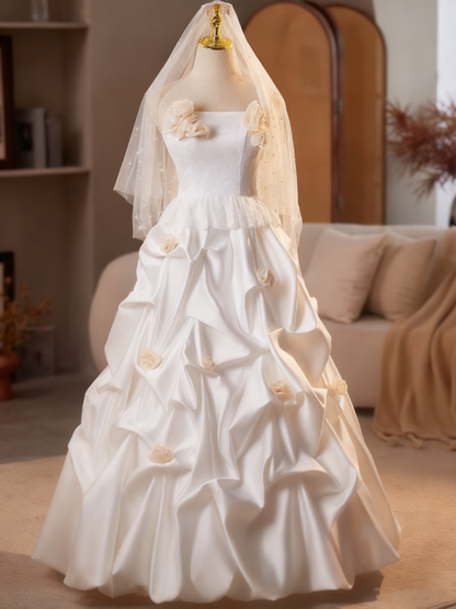 Newest Wedding Dress Strapless Flower Pleated Wedding Dress  D3741