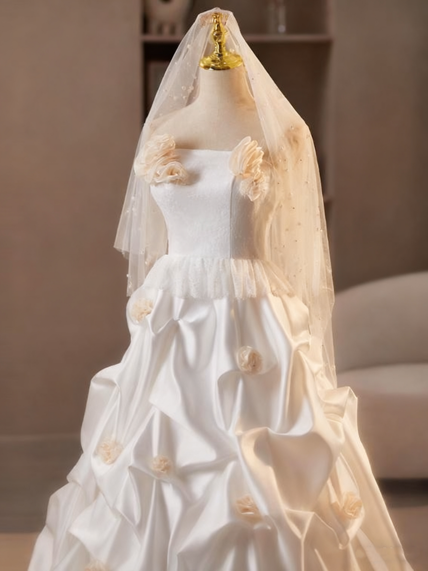 Newest Wedding Dress Strapless Flower Pleated Wedding Dress  D3741