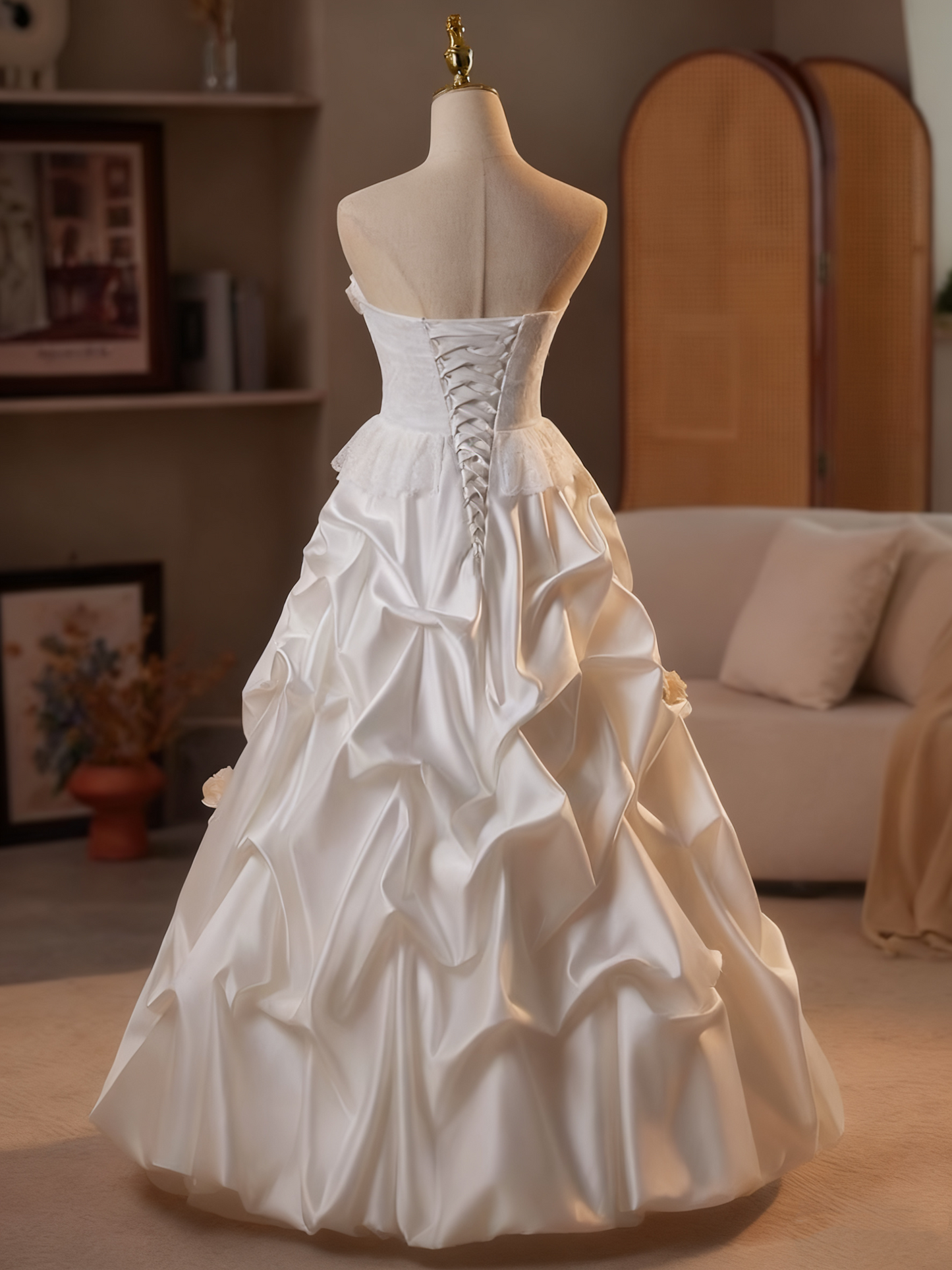 Newest Wedding Dress Strapless Flower Pleated Wedding Dress  D3741
