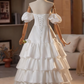 Newest Wedding Dress Off Shoulder Pleated Tiered Wedding Dress  D3742