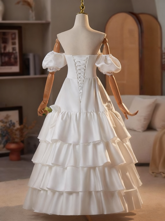 Newest Wedding Dress Off Shoulder Pleated Tiered Wedding Dress  D3742