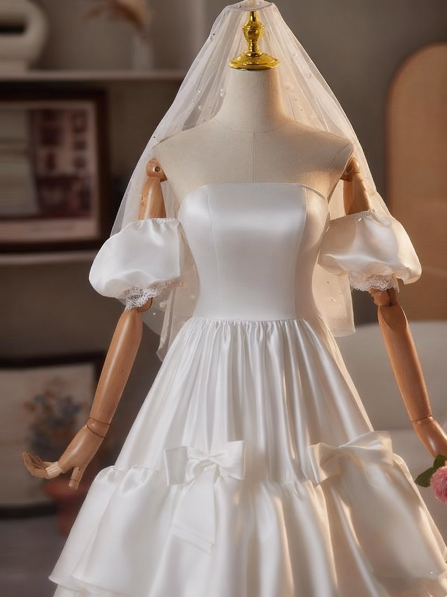 Newest Wedding Dress Off Shoulder Pleated Tiered Wedding Dress  D3742