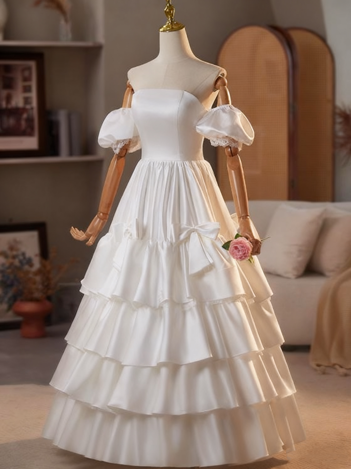 Newest Wedding Dress Off Shoulder Pleated Tiered Wedding Dress  D3742