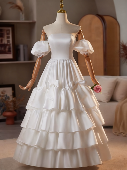 Newest Wedding Dress Off Shoulder Pleated Tiered Wedding Dress  D3742