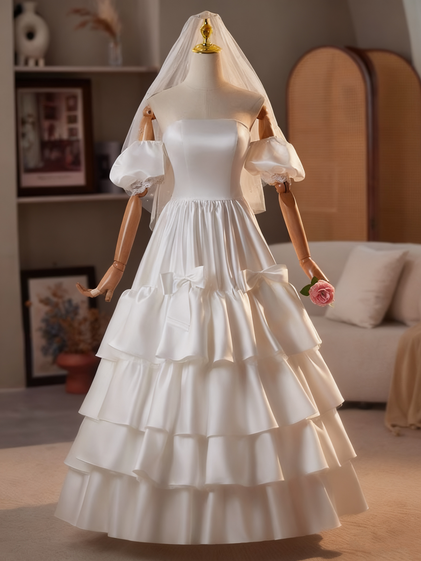 Newest Wedding Dress Off Shoulder Pleated Tiered Wedding Dress  D3742