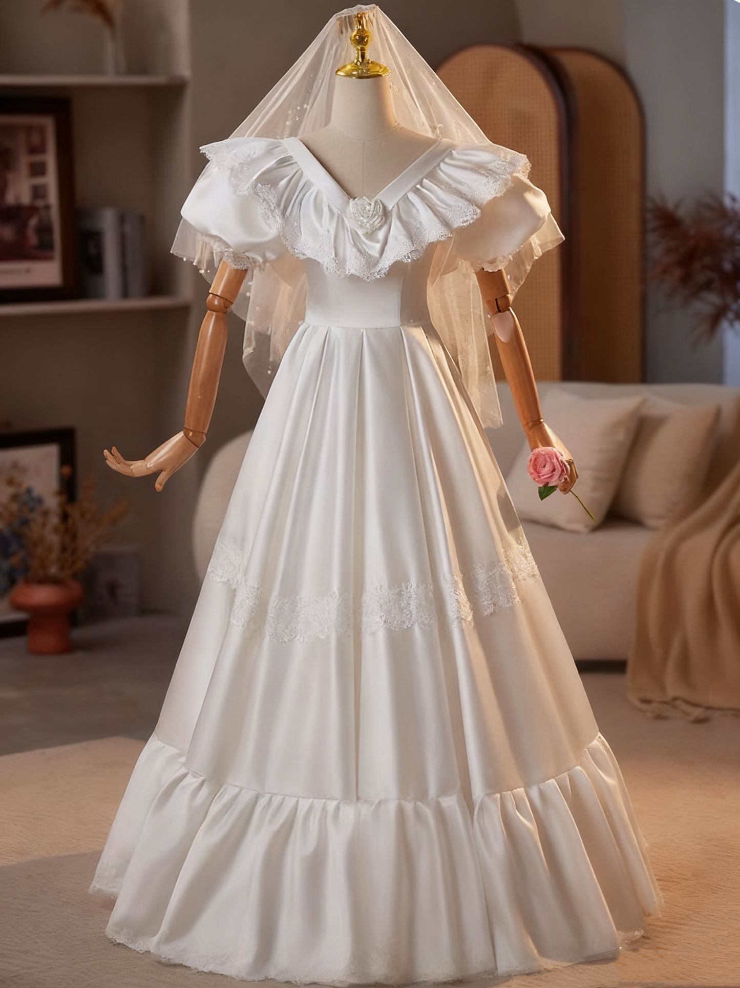 Robe de mariée beauté A-Line, décolleté en cœur, plissée, D3302