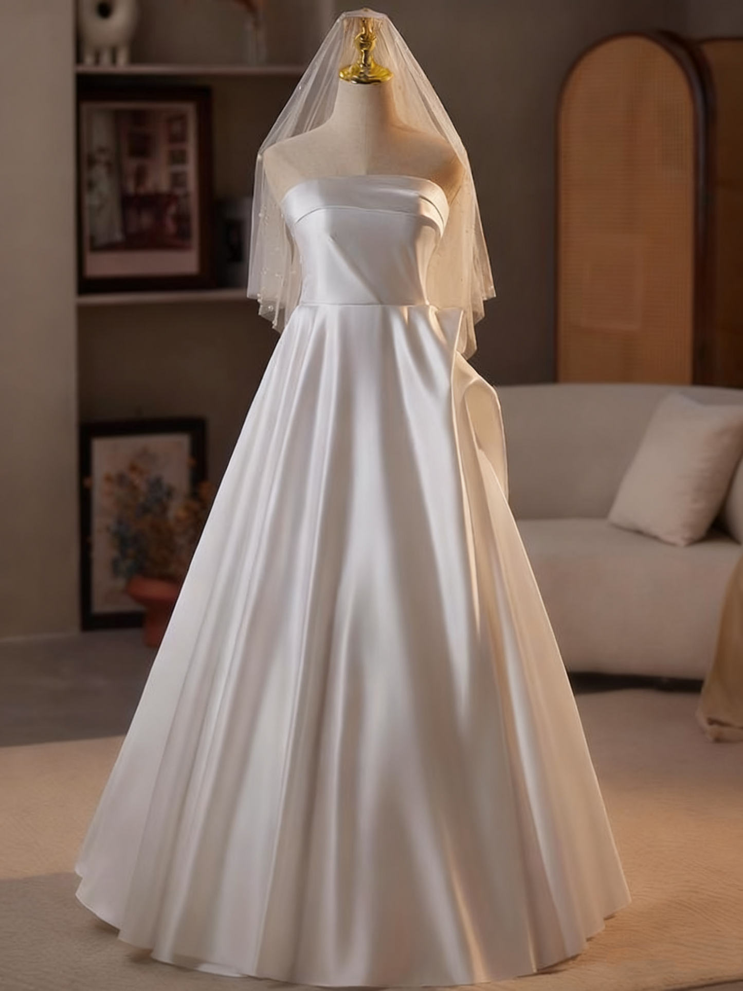 Robe de mariée beauté A-Line, décolleté en cœur, plissée, D3302