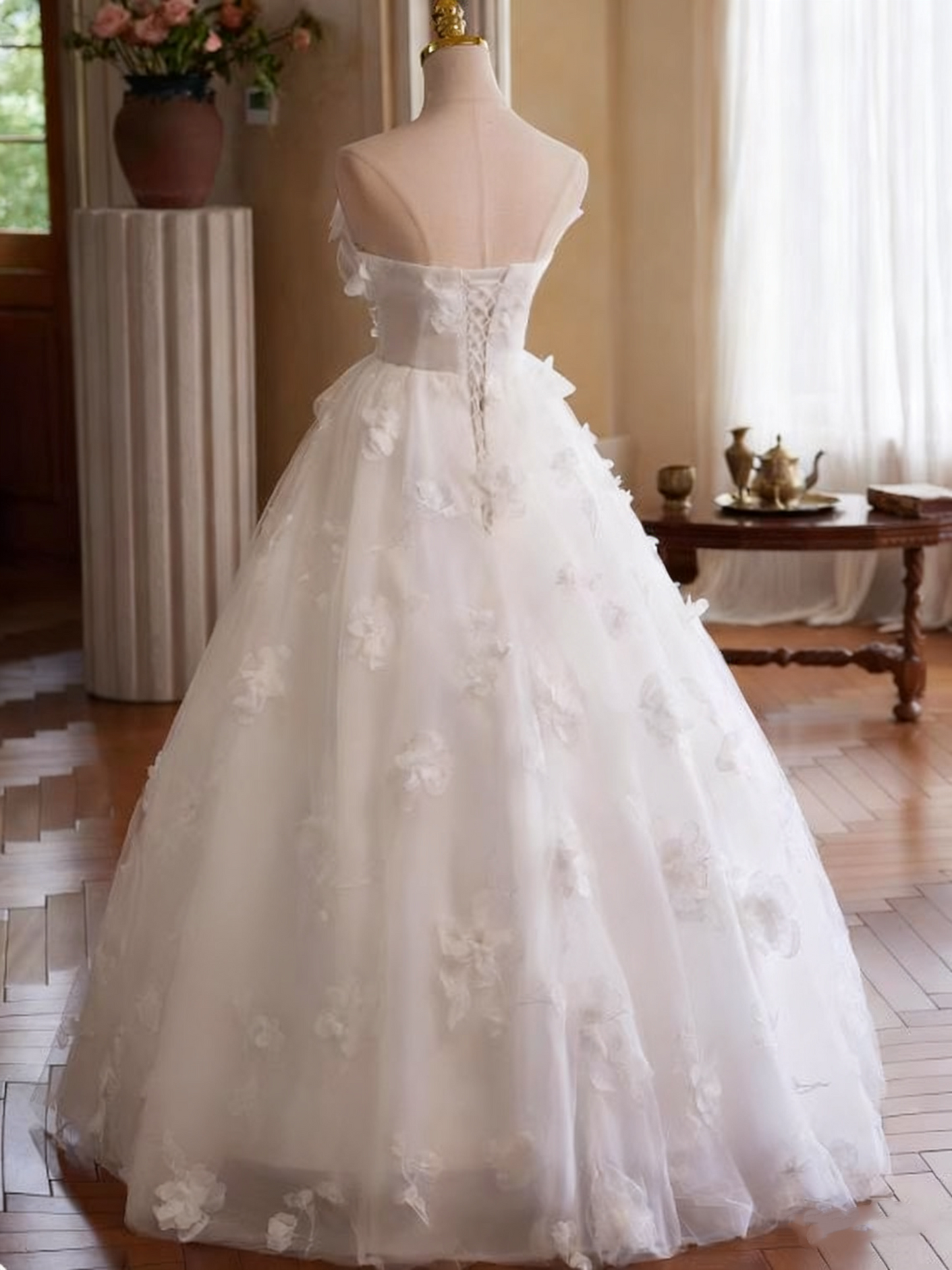 Robe de mariée beauté A-Line, décolleté en cœur, plissée, D3302