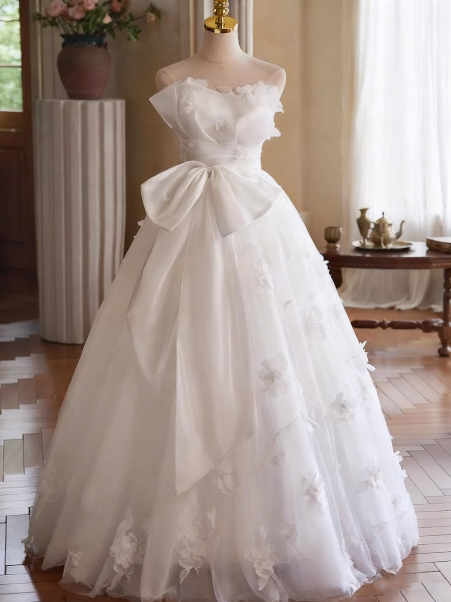 Robe de mariée beauté A-Line, décolleté en cœur, plissée, D3302