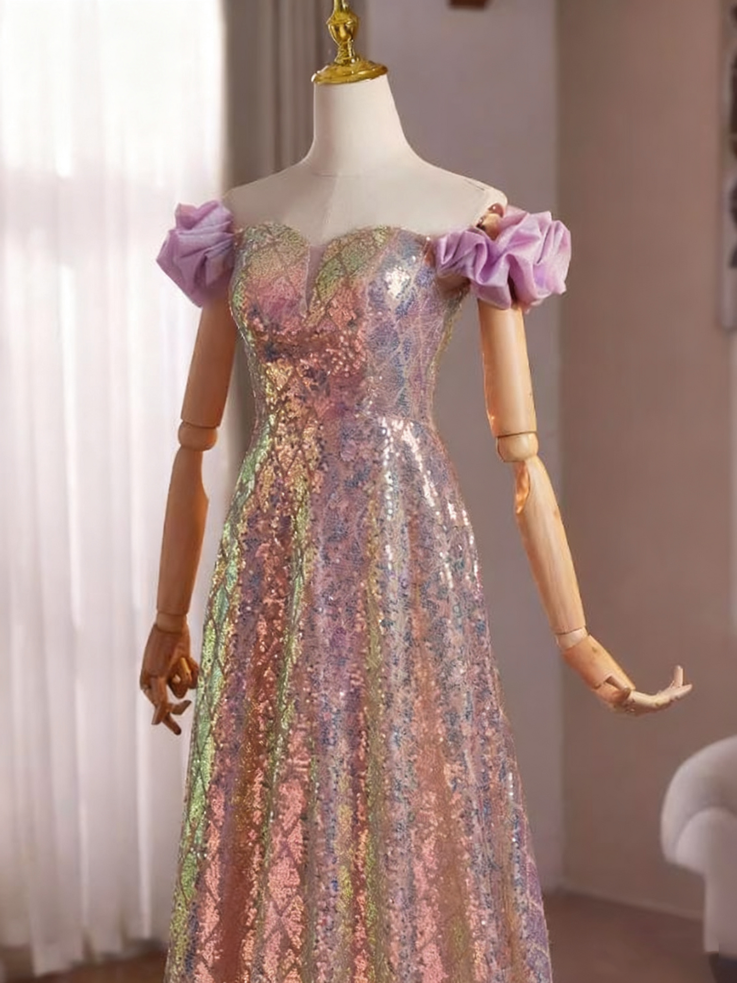 Shiny Prom Dress A Line Sweetheart Sequins Evening Dress Gala Gown     D3753