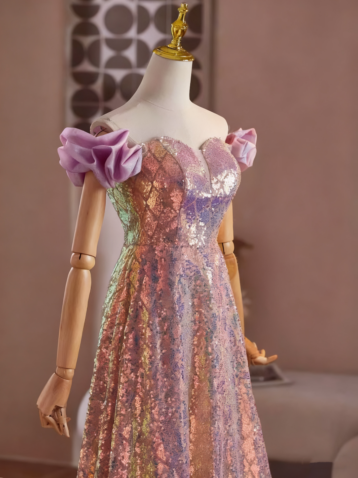 Shiny Prom Dress A Line Sweetheart Sequins Evening Dress Gala Gown     D3753