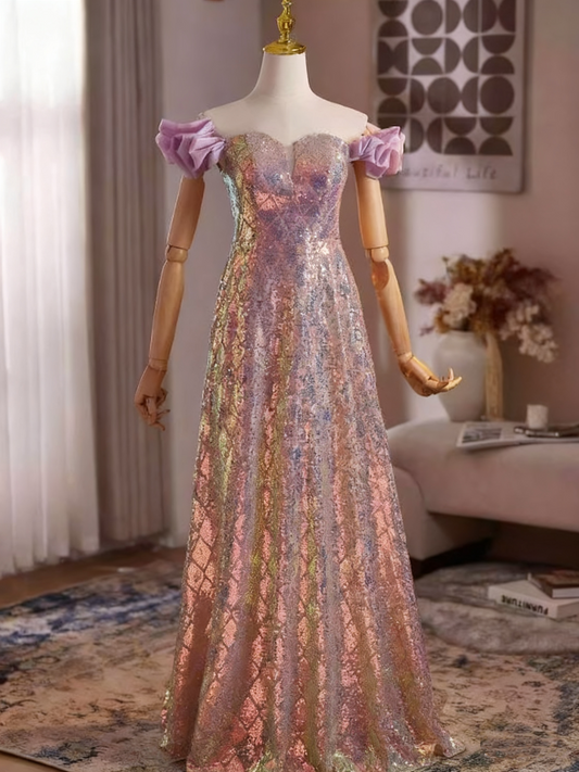 Shiny Prom Dress A Line Sweetheart Sequins Evening Dress Gala Gown     D3753