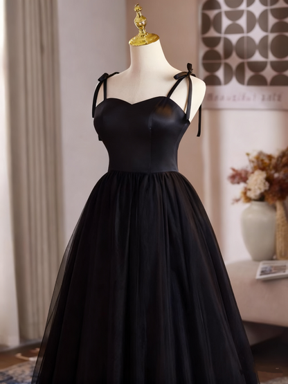 Elegant Prom Dress Black Spaghetti Straps Tulle Pleated Evening Dress Gala Gown      D3754
